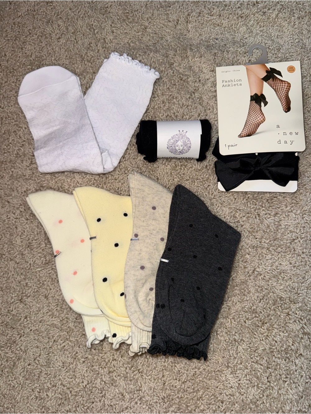 NEW Polka Dot Socks - White, Cream, Yellow, Gray, Charcoal Fashion Anklets Crew